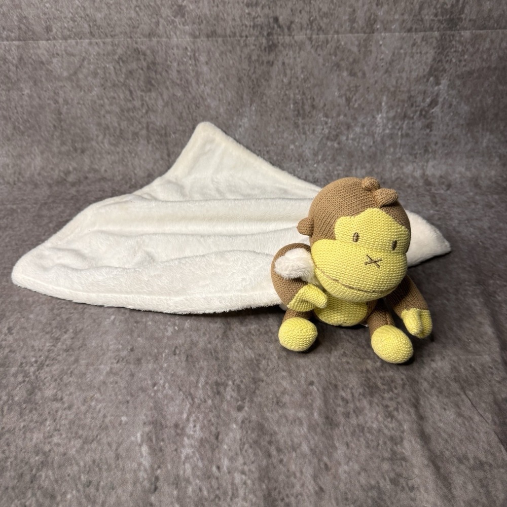 Baby Bum Sun Bum Yellow Monkey Security Blanket Brown White Plush 14" Lovey